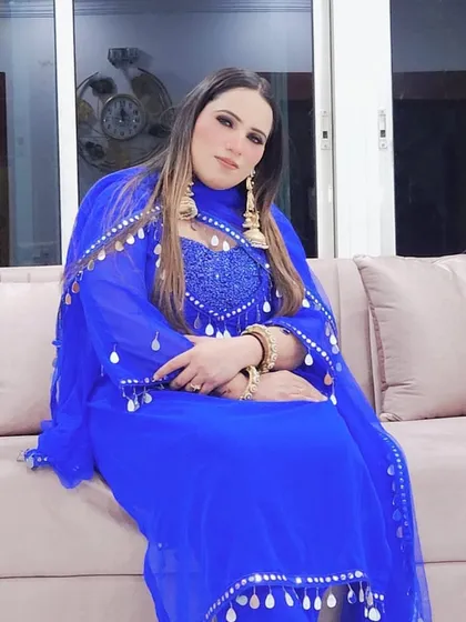 Seeing my clients happy is the best part of my job. Here is a wonderful client looking radiant in a royal blue suit set I customized for her. The outfit features delicate mirror work along the dupatta and a beautifully embroidered neckline.