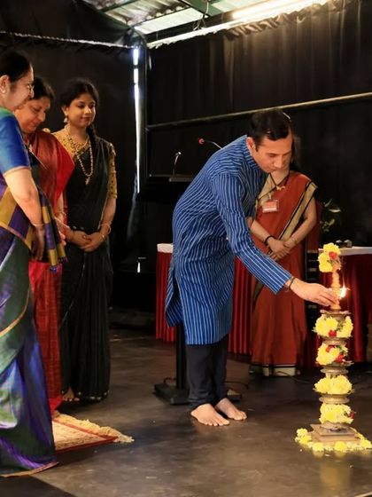 Another view of the inaugural lamp lighting at our international puppet festival conference. We believe in starting every important event by invoking blessings for a fruitful and enlightening session.