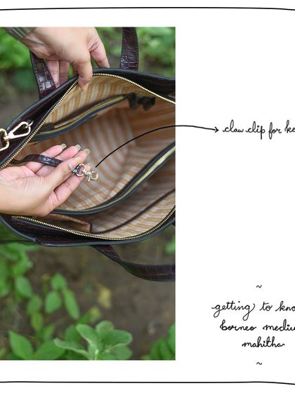 The handy claw clip for keys is also a feature in our Borneo Medium Mahitha, making your daily routine just a little bit easier.