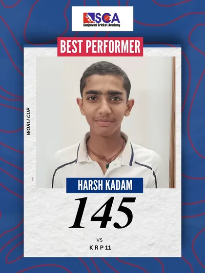 A fantastic knock of 145 by Harsh Kadam in the Worli Cup. This graphic celebrates one of the many high scores from our talented young batsmen.