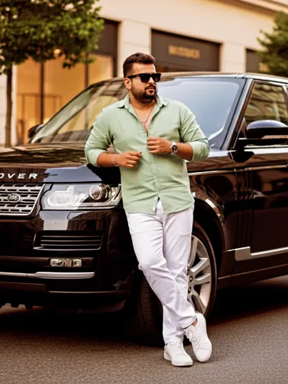 Leaning against a Range Rover, this photo captures a moment of urban luxury. It reflects the premium, high-quality sound I strive for in my music production services.