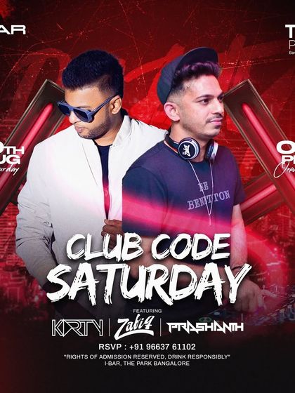 A "Club Code Saturday" poster featuring a collaboration with another DJ, Krtn.