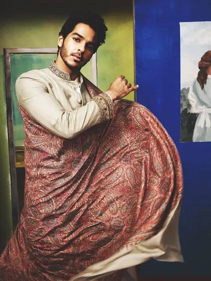 A dynamic pose from Ishaan Khatter's Bridal Asia editorial. The grooming holds up perfectly, keeping him looking polished and photogenic throughout the shoot.