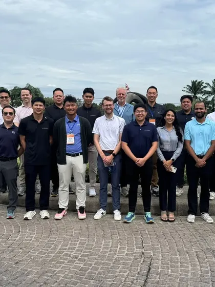The academy team with other golf professionals at the TrackMan conference. Continuous learning and innovation are central to our coaching philosophy.