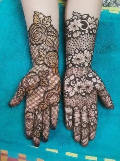 Two different floral designs side-by-side. One features roses with a net pattern, while the other has more delicate, open flowers.