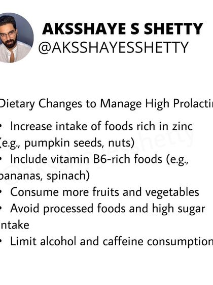 To help manage high prolactin, increase your intake of foods rich in zinc and vitamin B6, such as pumpkin seeds, nuts, and bananas. It's also important to avoid processed foods and limit alcohol.