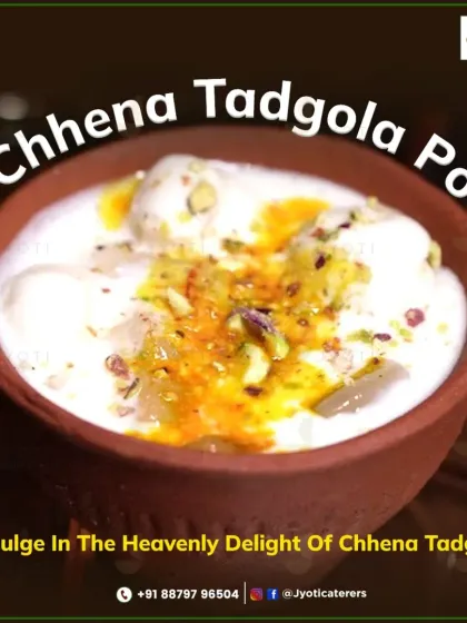 A heavenly Chhena Tadgola Pot. This unique dessert combines the sweetness of chhena with the refreshing taste of tadgola (ice apple) in a traditional clay pot.