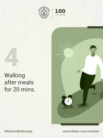 A 20-minute walk after meals is an excellent way to support metabolic health. This gentle activity helps regulate blood sugar levels and prevents post-meal lethargy.