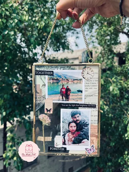 I love how this vintage glass frame turned out. It combines old-world charm with personal memories, using dried flowers and scrapbook elements to create a timeless piece of art for your home.