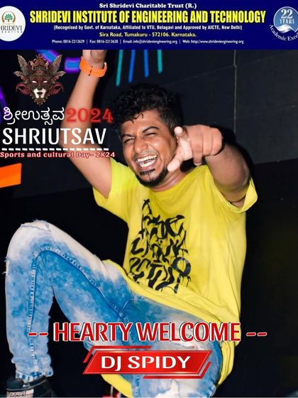 My official welcome poster for the SHRIUTSAV 2024 cultural fest at Shridevi Institute. It's always an honor to headline college events and bring my energy to the students.