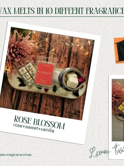 Showcasing my 'Rose Blossom' and 'Lemon Twist' wax melts. These little scented wonders give you a burst of fragrance without the flame.