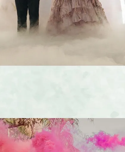 The bride's Haldi entry made magical with colorful smoke. This collage shows how we use special effects like dry ice and cold pyros for couple entries to create a grand and unforgettable moment.