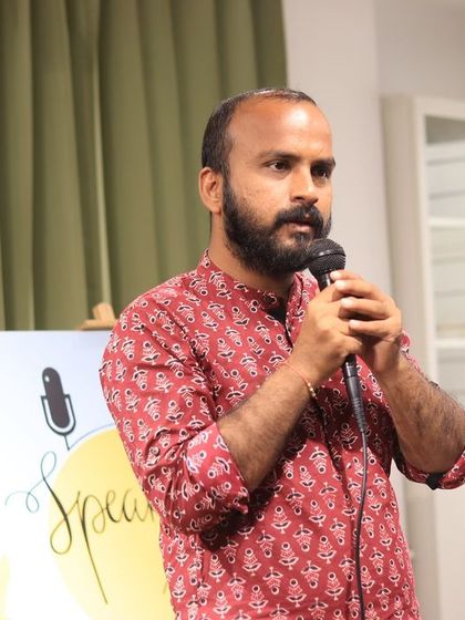 A storyteller sharing a compelling narrative with the audience.