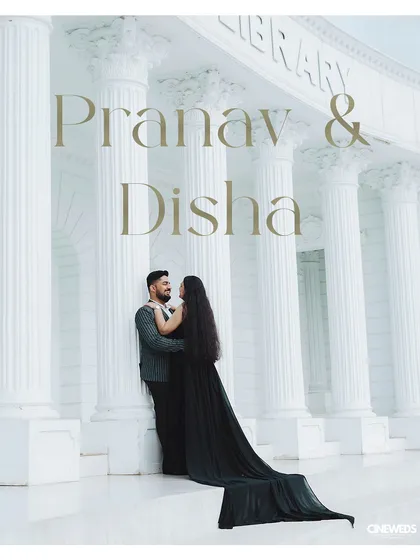 This is from a styled pre-wedding shoot, creating a dramatic and elegant portrait. The grand architecture and the bride's flowing gown come together to produce a truly showstopping image that feels like a movie poster for your own love story.