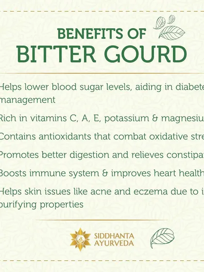 Beyond blood sugar control, bitter gourd is rich in vitamins, aids digestion, and its purifying properties can help with skin issues like acne and eczema.