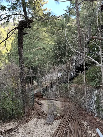 On-site at a project in Himachal, where the raw materials of construction are laid out against the natural forest backdrop. This image captures the challenging yet rewarding process of bringing a design to life in a remote location.