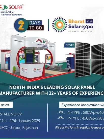 The countdown to Bharat Solar Expo 2025. This graphic announced our participation and highlighted our N-Type and P-Type panels, inviting attendees to visit us in Jaipur.