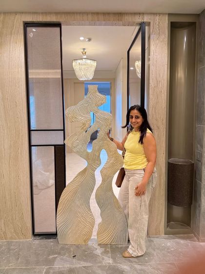 The artwork installed in the entryway, creating a welcoming and artistic first impression.