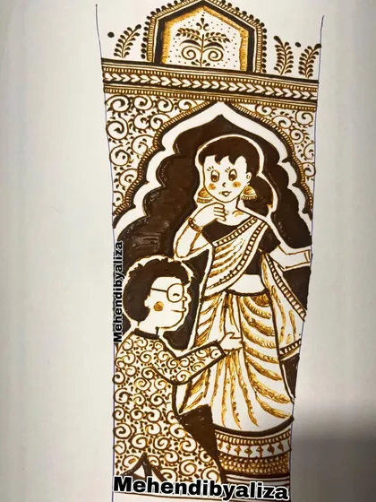 A happily ever after for Nobita and Shizuka, drawn with henna. This is for all the cartoon lovers out there.