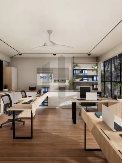 I believe a workspace should inspire clarity and focus. For this law firm, I designed an open-plan office using Noir Oak and matte black accents. The layout encourages quiet collaboration while large windows flood the space with natural light, creating an atmosphere that is both powerful and calm.