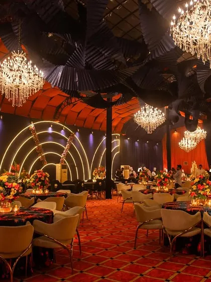 This was a Diwali poker gala where I blended moody glamour with festive opulence. The space was designed with grand chandeliers and luxurious seating to create an exclusive, high-stakes atmosphere for the celebration.
