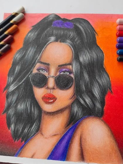 A slightly different shot of the finished piece, highlighting the purple eyeshadow and red lips.