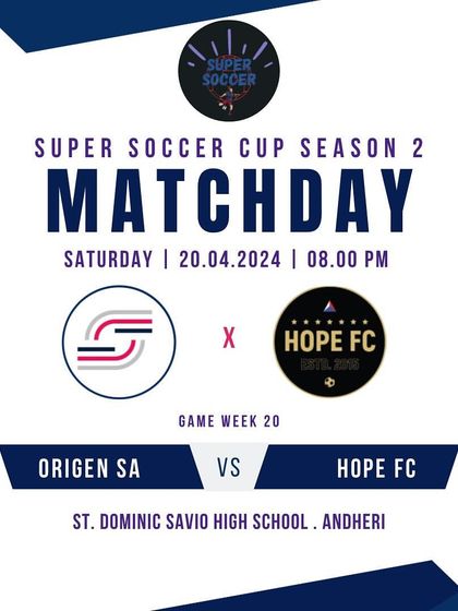 The announcement for our first match in the Super Soccer Cup Season 2 against Hope FC.