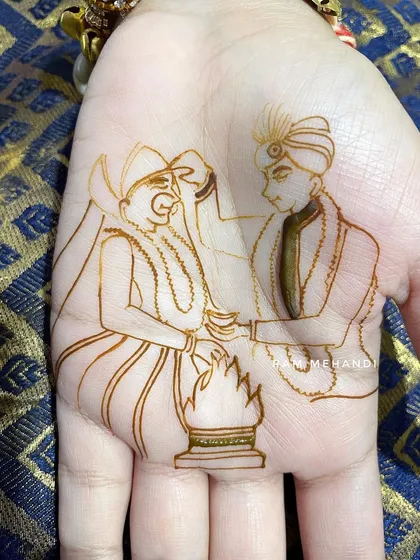The outline of a wedding fire ceremony. This captures the key moment of the bride and groom taking their vows.