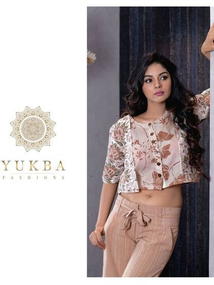 Another angle of the crop top and palazzo set, highlighting the comfortable yet stylish silhouette.