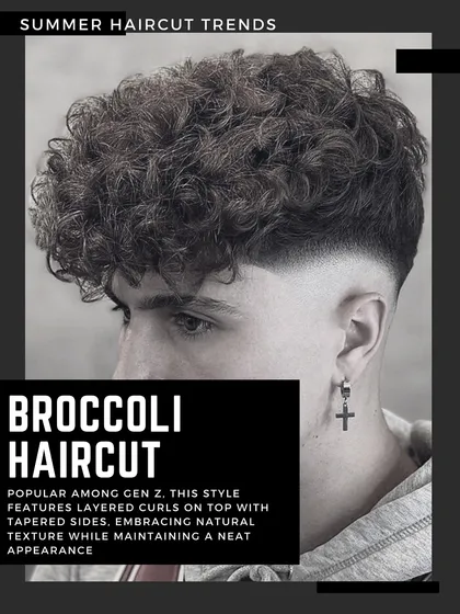 The Broccoli Haircut is a top trend for a reason. Popular with Gen Z, this style features layered curls on top with tapered sides, embracing natural texture while keeping a neat appearance.