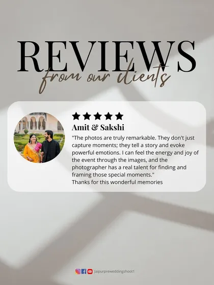 "The photos are truly remarkable." A lovely review from Amit and Sakshi, who felt the energy and joy of the event through our images and praised our photographer's talent.