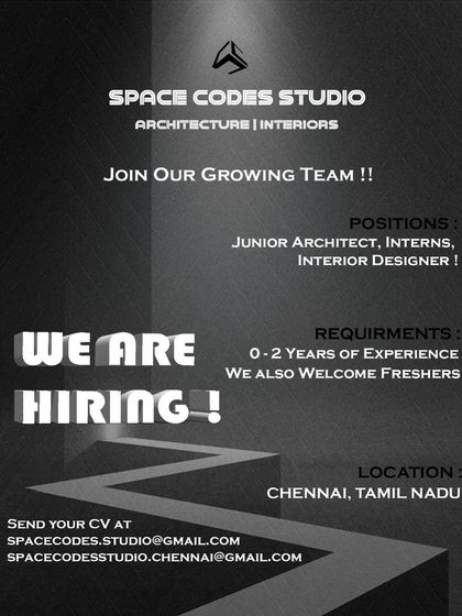 Space Codes Studio in Chennai is hiring for multiple roles.