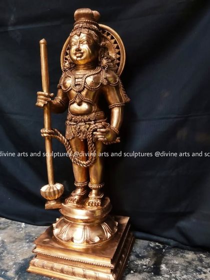 A 28-inch Panchaloha statue of Udupi Krishna, a unique form of Lord Krishna as a small boy. This was a custom commission for the Shri Palimaru Mutt.