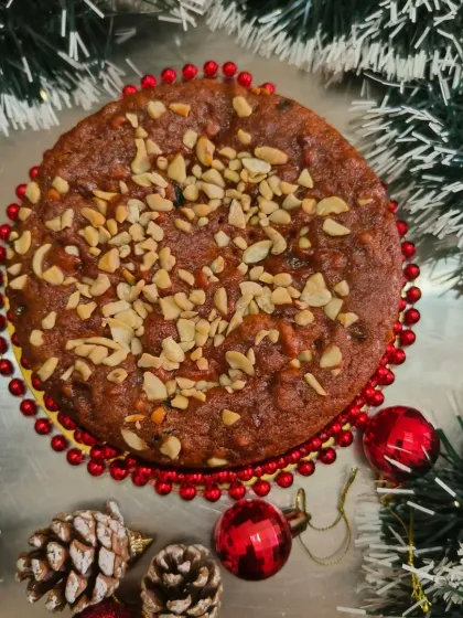 You can't beat a classic Christmas plum cake. This is my traditional rich fruit cake, packed with nuts and dried fruits. I offer both rum-soaked and non-alcoholic versions to suit everyone's taste.