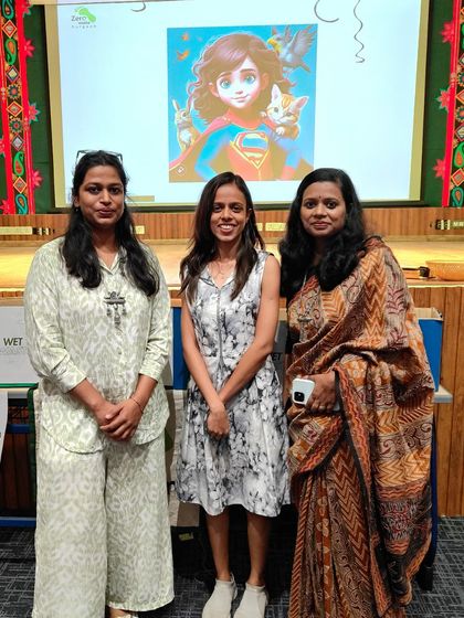Our team of facilitators, Varsha, Sargam, and Juhi, after a successful and energetic session at St. Xavier's. We are passionate about bringing greener education to schools and creating a better future.