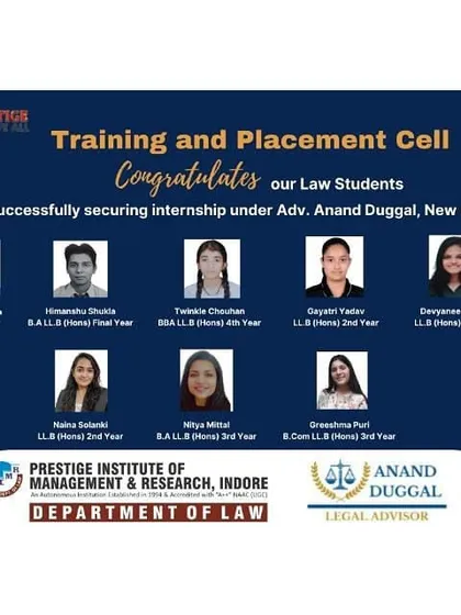 I believe in nurturing the next generation of legal minds. Here, I congratulate a group of talented law students from the Prestige Institute of Management and Research, Indore, who successfully secured internships to train under my guidance.