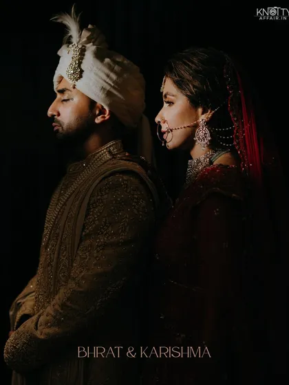 I love playing with light and shadow to create dramatic, artistic portraits. This image captures a quiet, powerful moment between the bride and groom, highlighting the intricate details of their wedding attire and the deep connection they share.