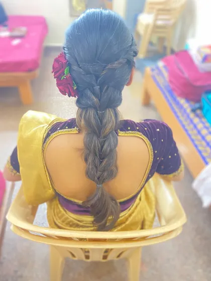 A top-down view of the braided hairstyle.