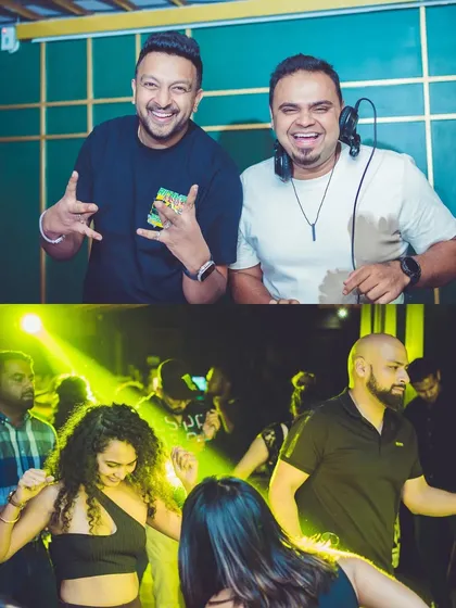 Two DJs, one vibe. A candid shot with DJ Varun, all smiles, during our tag-team set at Gawky Goose. The energy is always better when you're having fun.