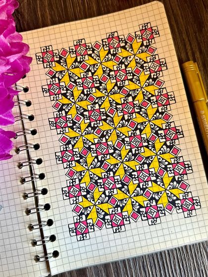 A lovely pattern in yellow, pink, and black.