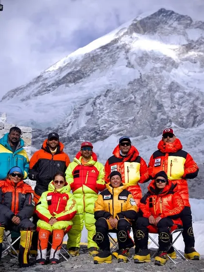 Our 2025 Everest expedition team at Base Camp. A diverse group of army officers, chartered accountants, and students, all united by one dream.
