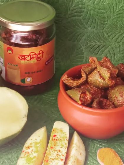 My classic Desi Aam ka Aachar, made with raw mangoes and a blend of traditional spices. This picture shows the fresh ingredients that go into making this timeless favourite.