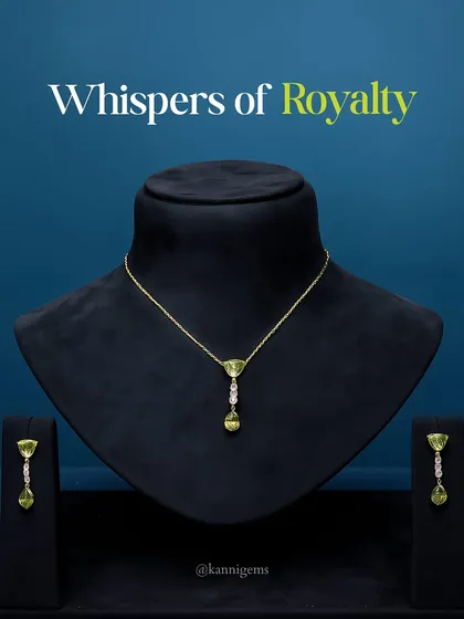 I call this collection 'Whispers of Royalty'. This dainty necklace and earring set, with its rich green emeralds and delicate diamonds, carries the grace of a bygone era. It is not about grandeur; it is about grace that lingers.