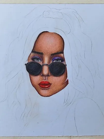 The WIP taped to my drawing board, showing the full composition.