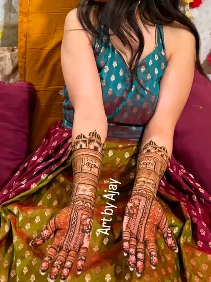 A close-up of the bridal mehndi from the previous image, showing the intricate details and clean lines.