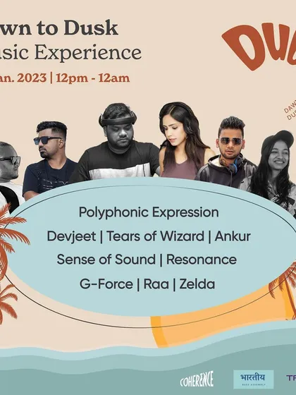 The poster for a 'Dawn to Dusk' music experience in Goa. I was part of a lineup for a 12-hour party, showcasing my ability to play extended sets and adapt to different times of day.