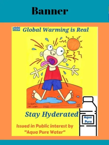 This student-designed banner about global warming is a great example of using art for public service announcements. It combines a powerful cartoon with clear, impactful text.