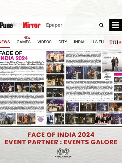The Pune Mirror feature on 'Face of India 2024', highlighting Events Galore as the event partner. This showcases my ability to manage large-scale, high-profile events.