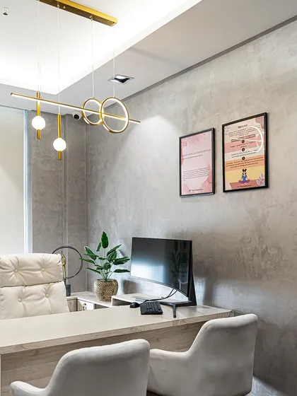 Here’s a look at our lighting in a client's modern office space. The right fixtures not only illuminate the workspace but also enhance the design and create a sophisticated, professional atmosphere.