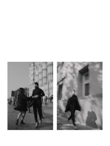 A diptych of artistic, motion-blurred images. These shots of Shadab and Ahli in Mumbai capture the feeling of moving through the city together, their connection a steady point in a fast-paced world.